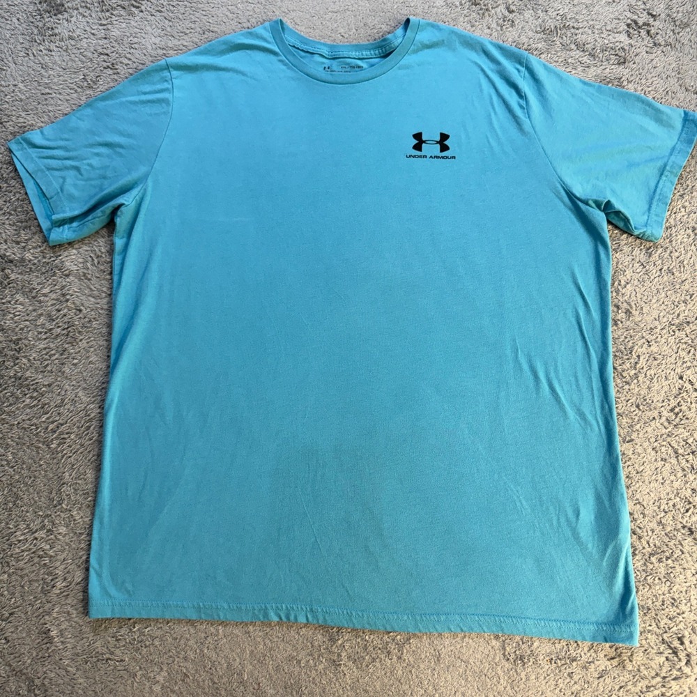 Under Armour Mens Loose Fit Short Sleeve T Shirt XXL Turquoise Blue Cotton Blend